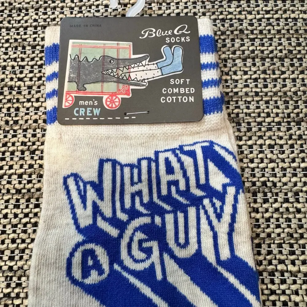 Blue Q What A Guy Men’s Crew Socks Funny Novelty Cotton Size 7-12 NWT Gift